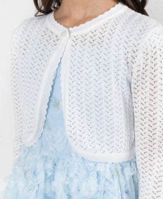 Girls' 7-16 Crochet Knit Long-Sleeve Cardigan