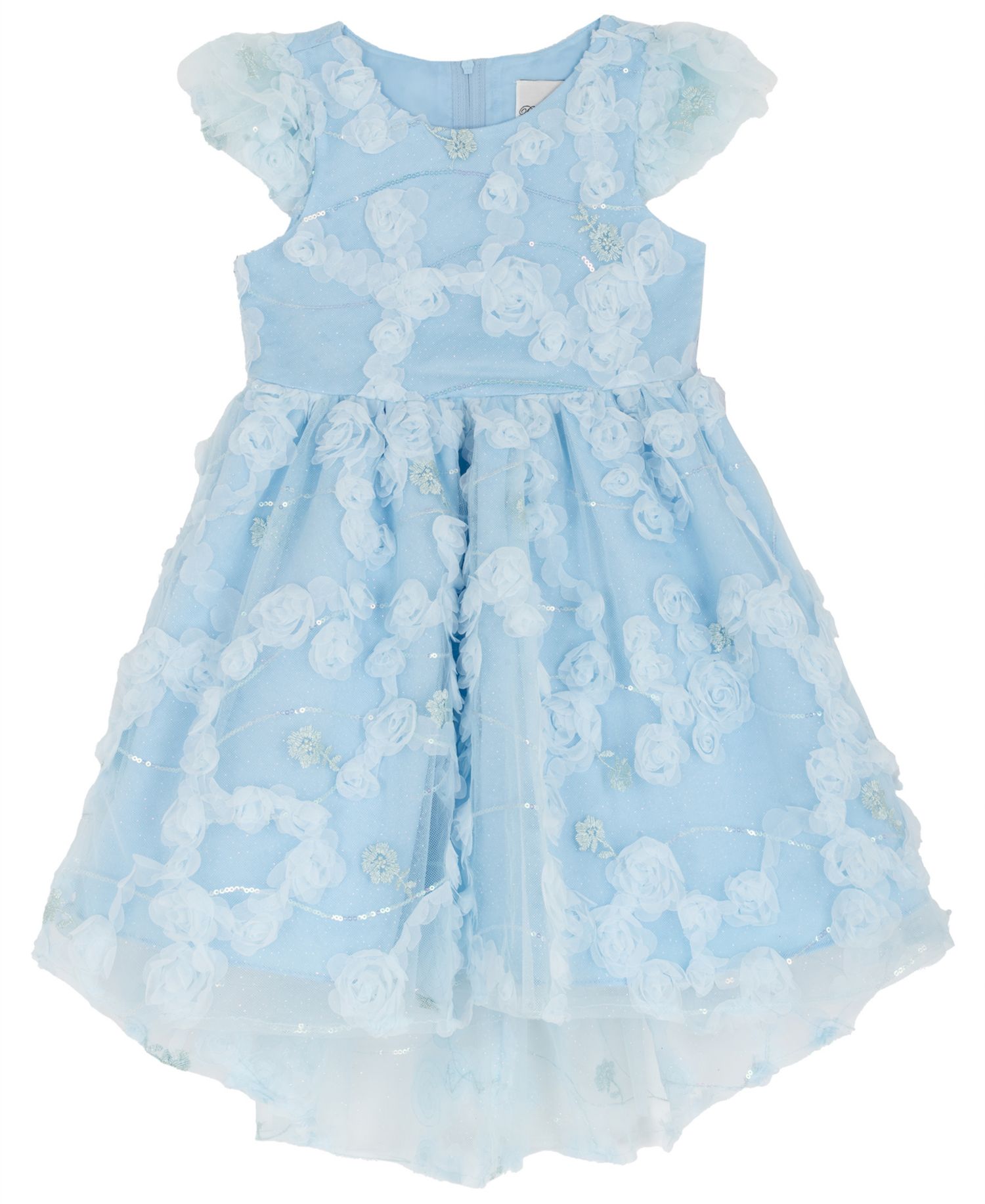 Girls' 2T-6X Rose Soutache Flutter-Sleeve Dress