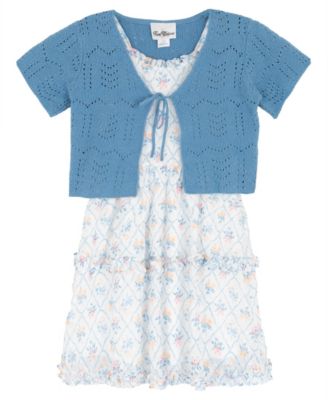 Girls' 7-16 Short-Sleeve Cardigan and Dress, 2-Piece Set