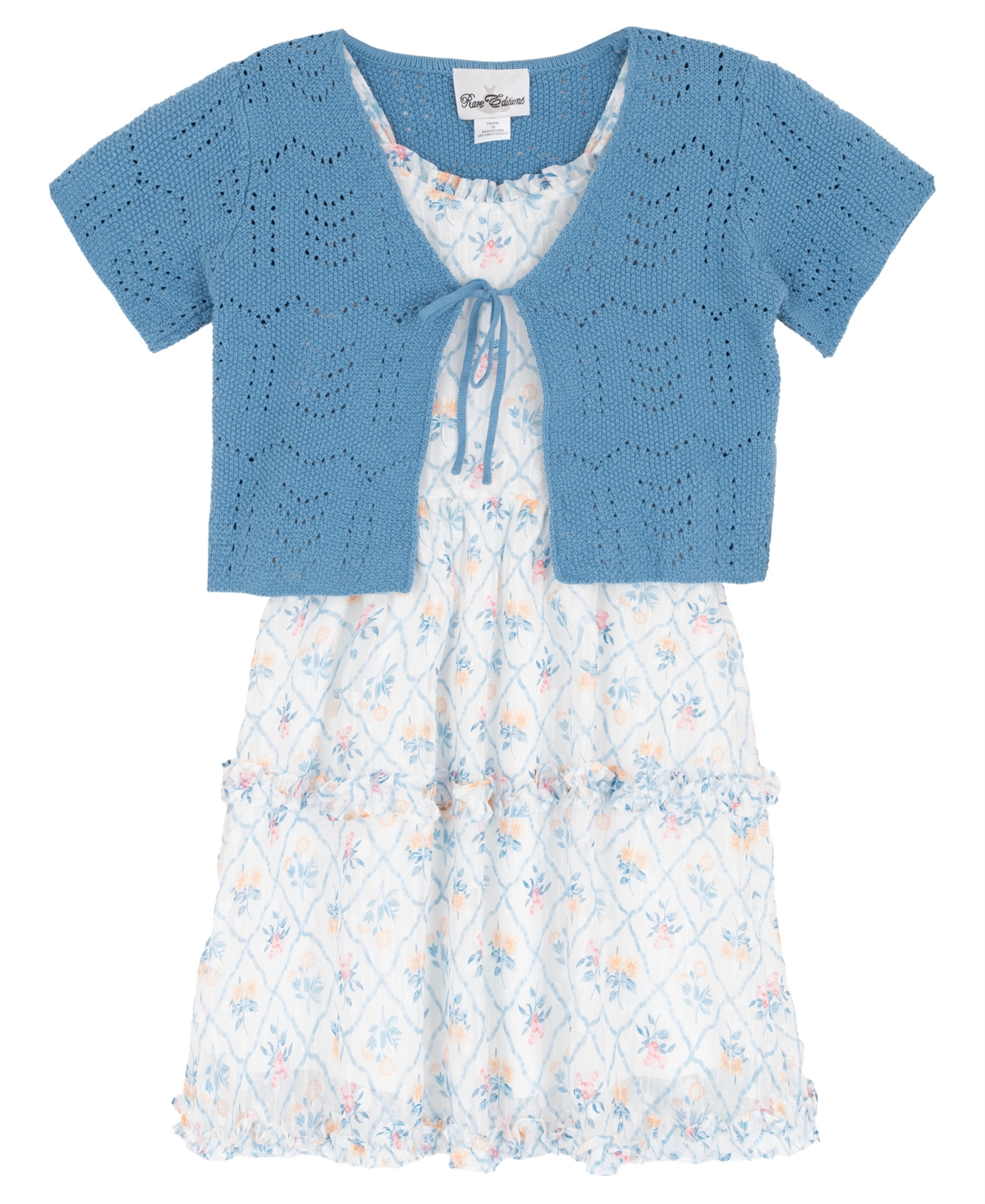 Rare Editions Girls' 7-16 Short-Sleeve Cardigan and Dress, 2-Piece Set