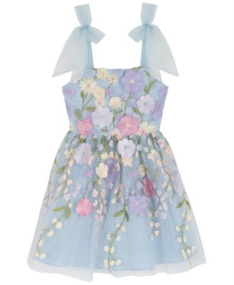 Girls' 7-16 3D Floral Embroidered Mesh Tie Strap Dress