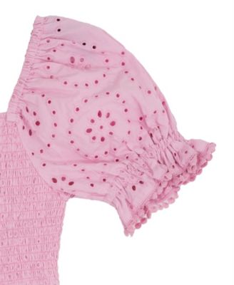 Girls' 7-16 Smocked Eyelet Square Neck Dress