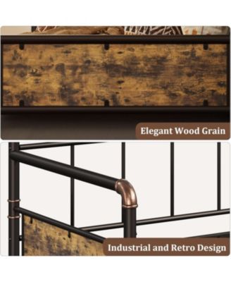 Twin Daybed Frame, Classic Headboard Design, Metal & MDF Sofa Bed with Slat Support, Easy Assembly