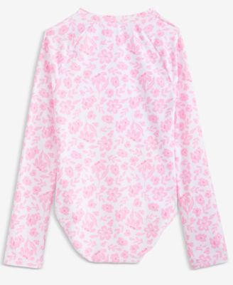 Girls' 7-16 Floral Long-Sleeve One-Piece Rash Guard Swimsuit