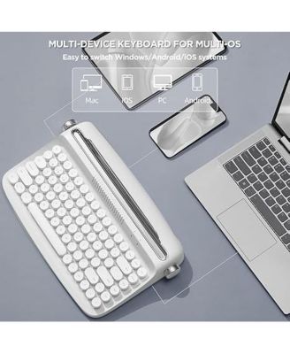 ACTTO B303 Wireless Keyboard, Retro Bluetooth Aesthetic Typewriter Style Keyboard with Integrated Stand for Multi-Device