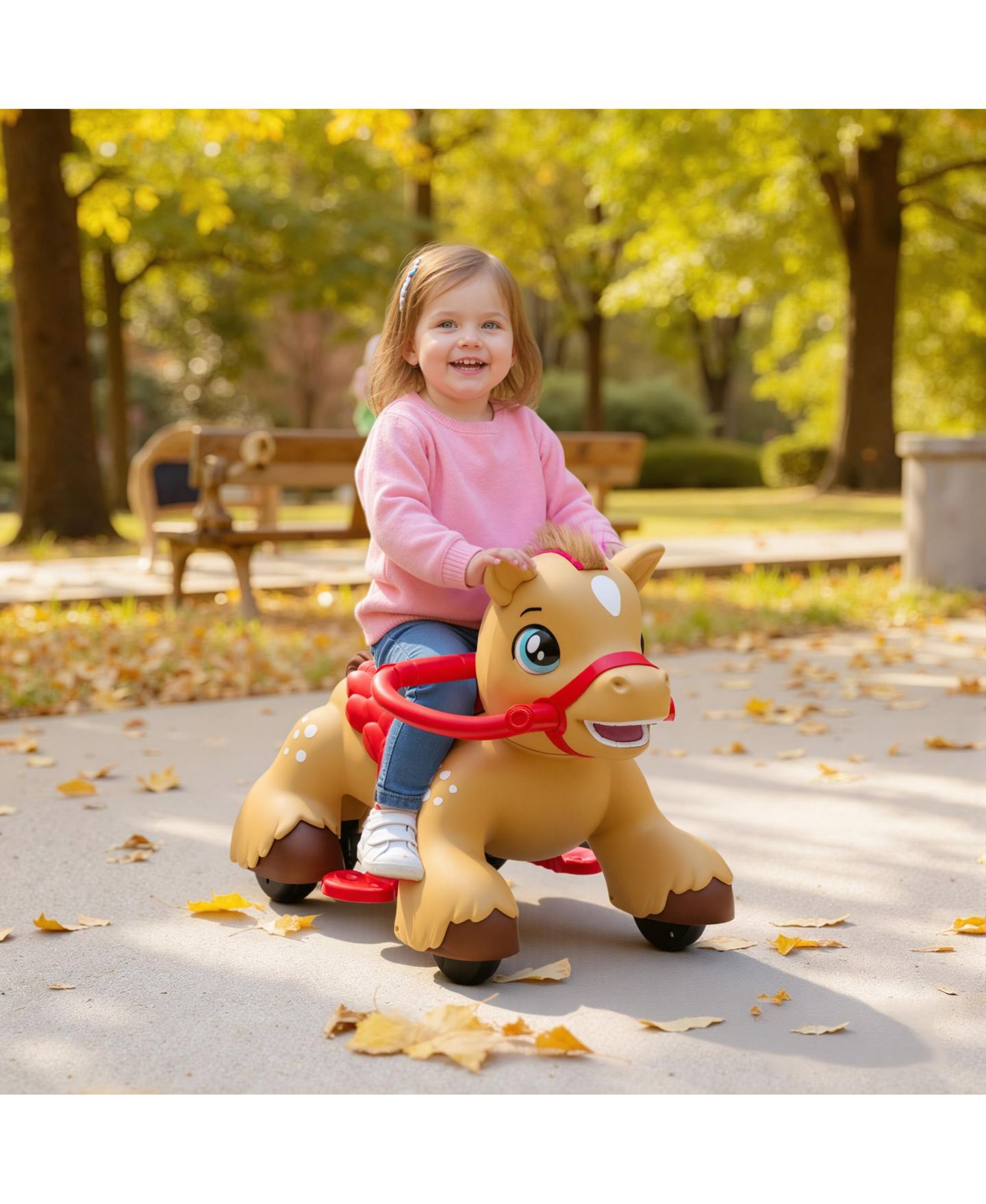 Детская игрушка Qaba 12V Battery-Powered Interactive Ride-On Horse Toy, Ages 1.5+, цвет: Коричневый — фото 2