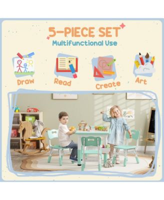 Kids Table and Chair Set Height Adjustable 5 Piece Toddler Table Set with Storage Box Easy Clean Activity Table with 4 Chairs for 18M 5Y Green