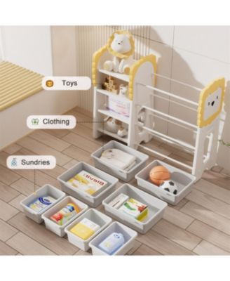 Kids Bookshelf and Toy Storage 4 Tier Organizer with 8 Removable Storage Bins for Study Room Bedroom Kids Room Classroom Nursery