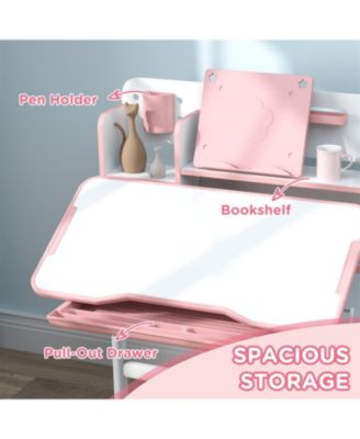 Kids Desk and Chair Set Height Adjustable Study Desk with Tilt Desktop Storage Drawer Reading Rack for Writing Reading Drawing Pink