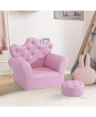 Kids Sofa Set Upholstered Children Sofa with Footstool Princess Sofa with Diamond Decorations for Toddlers Girls Pink