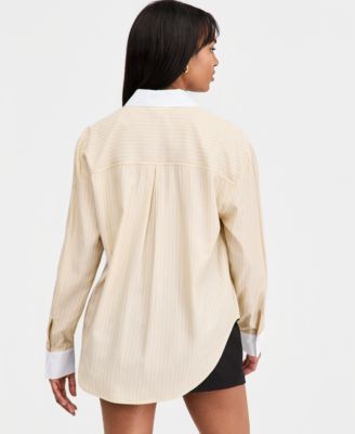 Women's Contrast-Collar Striped Shirt