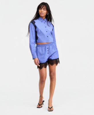 Women's Lace-Trim Cropped Shirt