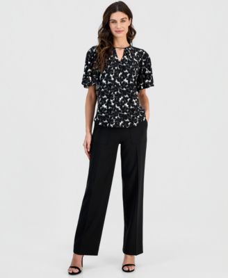 Women's Cutout-Neck Flutter-Sleeve Top