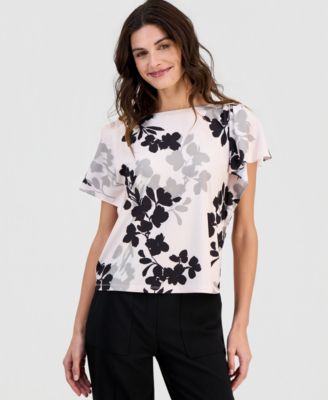 Women's Printed Cascade-Flutter-Sleeve Top