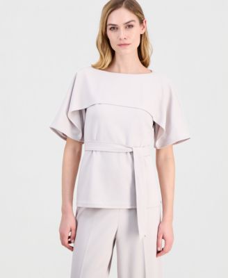 Women's Layered Belted Short-Sleeve Top