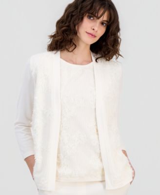 Women's Open-Front Floral-Appliqu&eacute; Cardigan