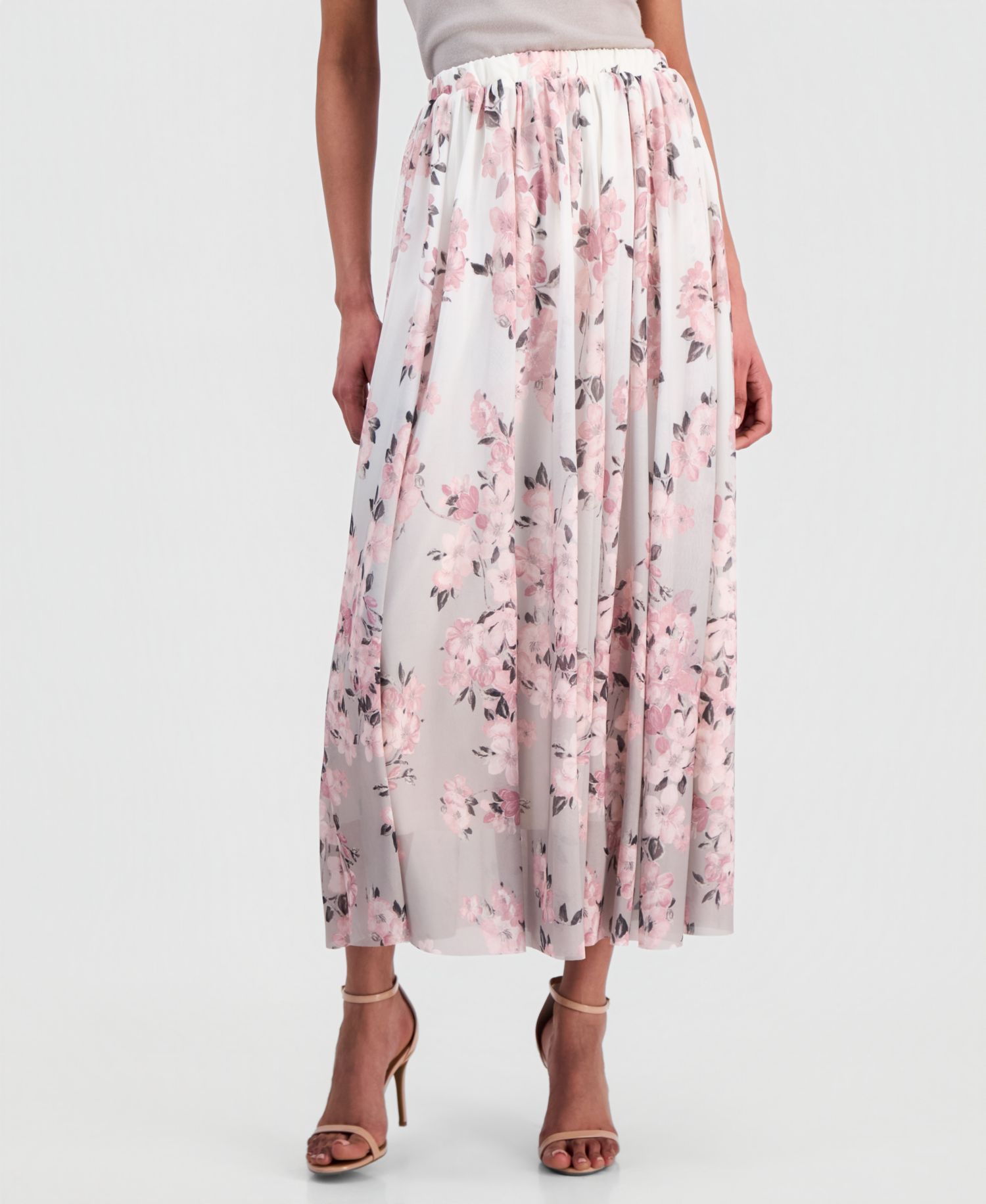 Women's Mesh Pull-On Floral Maxi Skirt