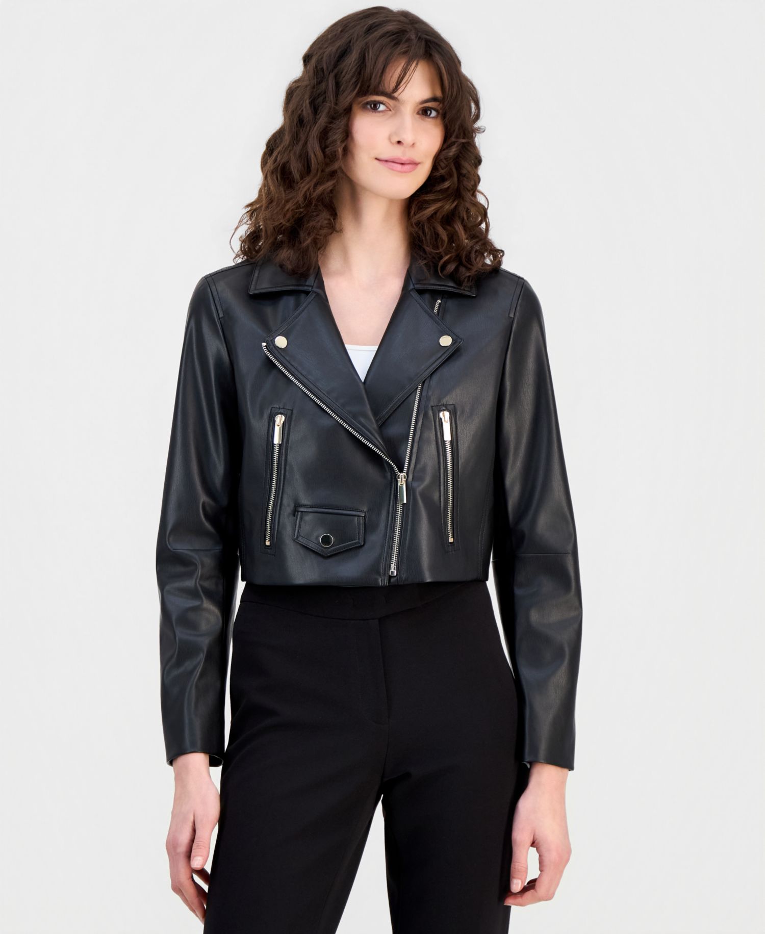 Women's Faux Leather Cropped Moto Jacket