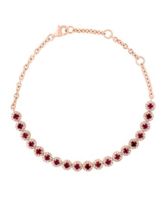 Ruby (1.24 ct. t.w.) and Diamond (0.56 ct. t.w.) Bracelet in 14k Rose Gold (Also Available in Emerald)