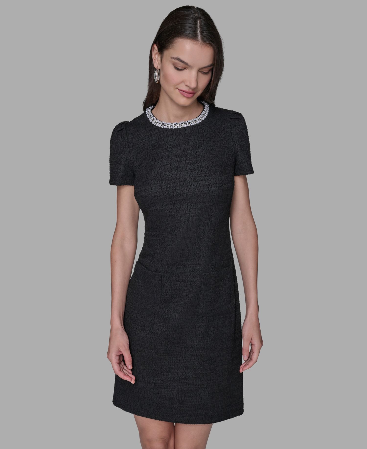 Women's Tweed Crew Neck Shift Dress