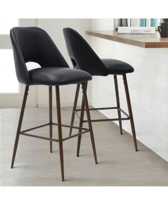 26 Inch Counter Height Stools Set of 2, Armless Industrial Faux Leather Stools with Metal Legs-Maison Boucle