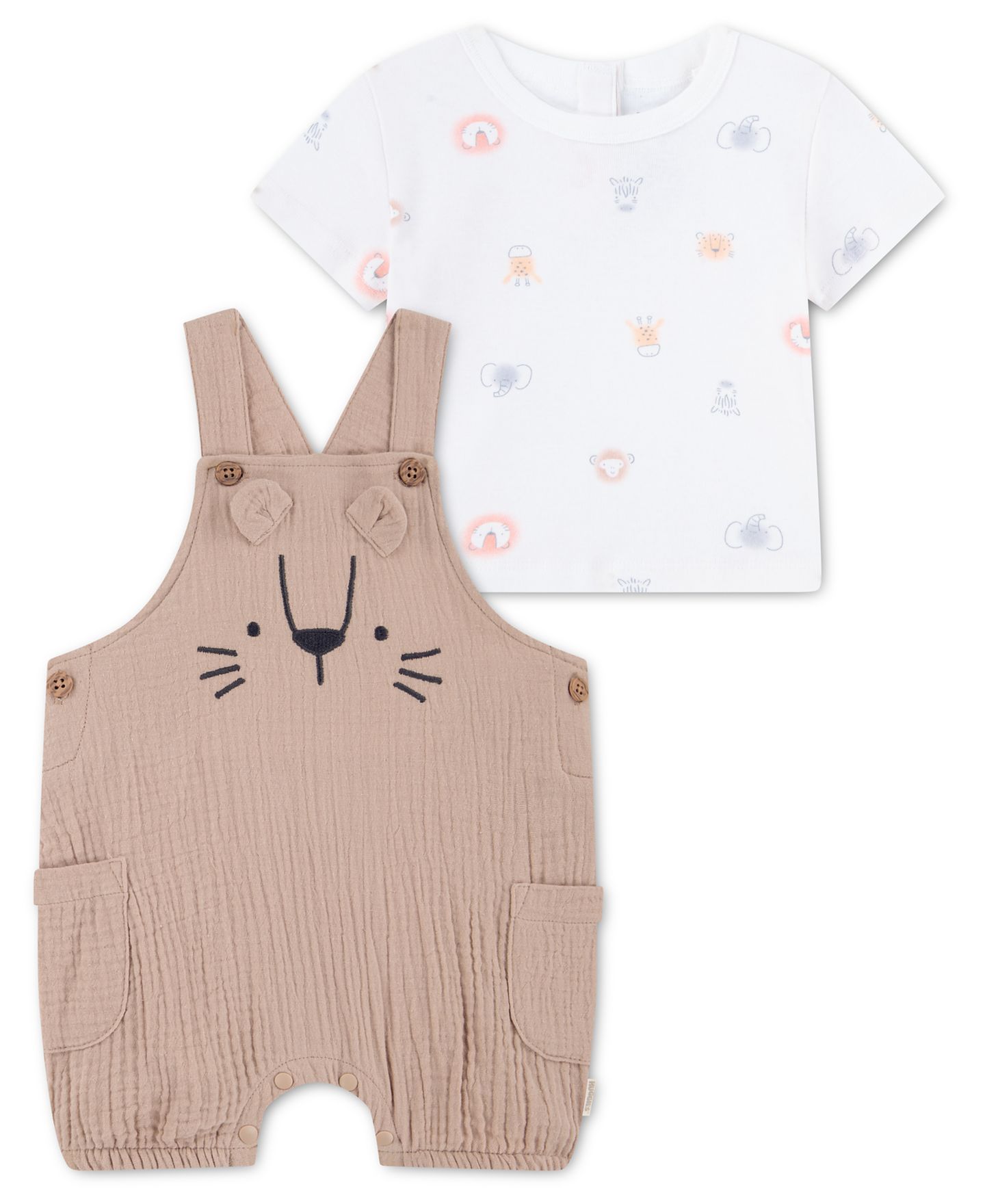 Комплект Huggies Crewneck T-Shirt and Buttoned Shortall, 2-Piece Set для мальчиков-малышей, цвет: Белый / Серо-коричневый — фото 3