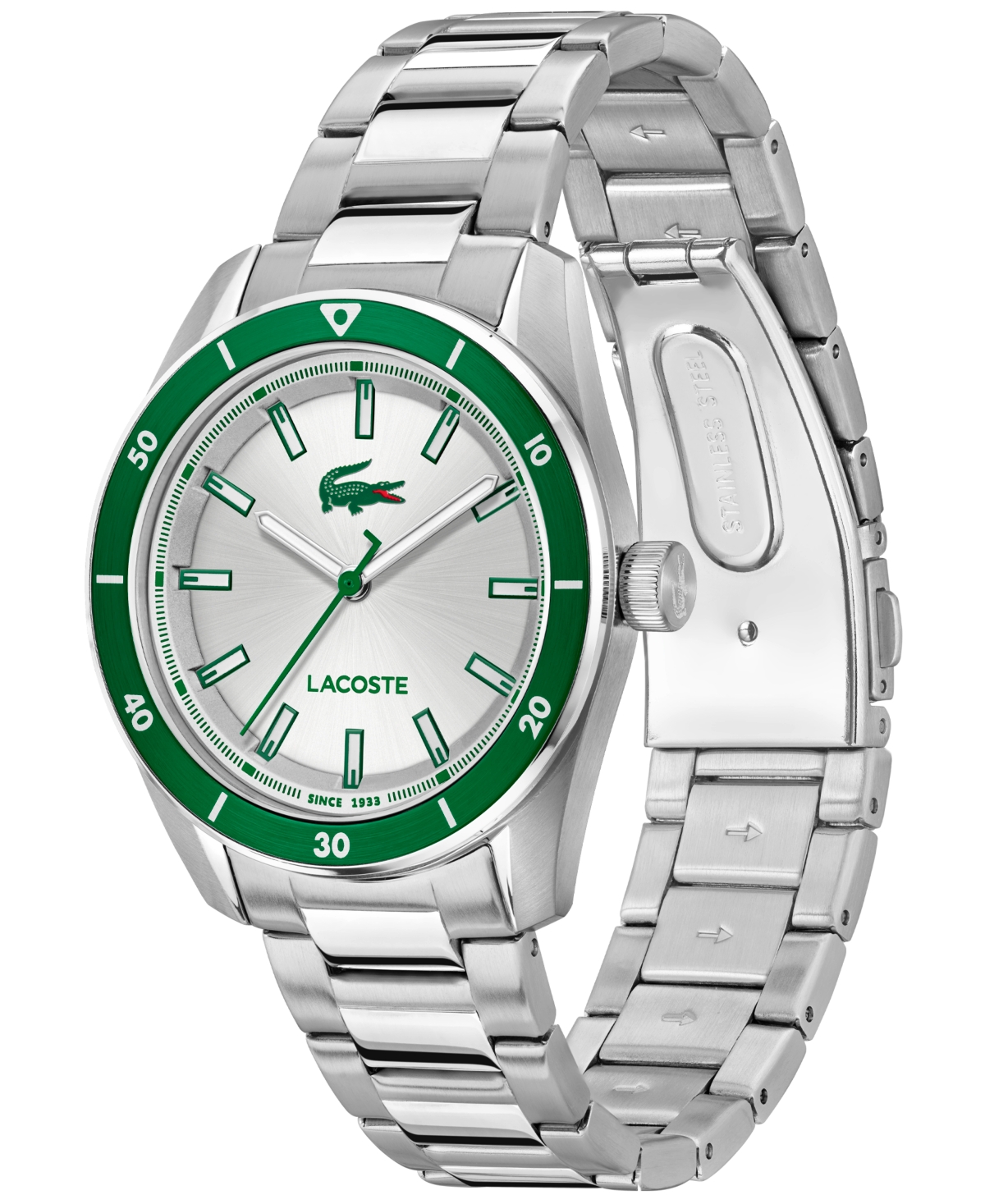 Lacoste Men's Boston Silver Tone Stainless Steel Bracelet Watch, 39mm