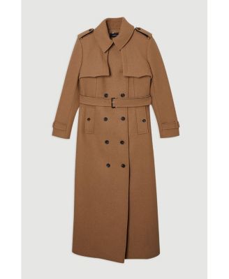 Women's Wool Mix Belted Trench Maxi Coat.