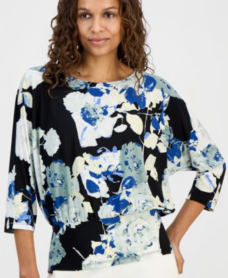 Petite Banded-Hem 3/4-Sleeve Top