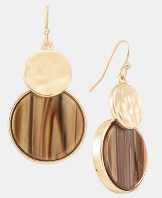 Disc & Stone Inlay Drop Earrings
