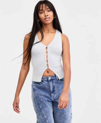 Women's Ribbed Button-Front Top