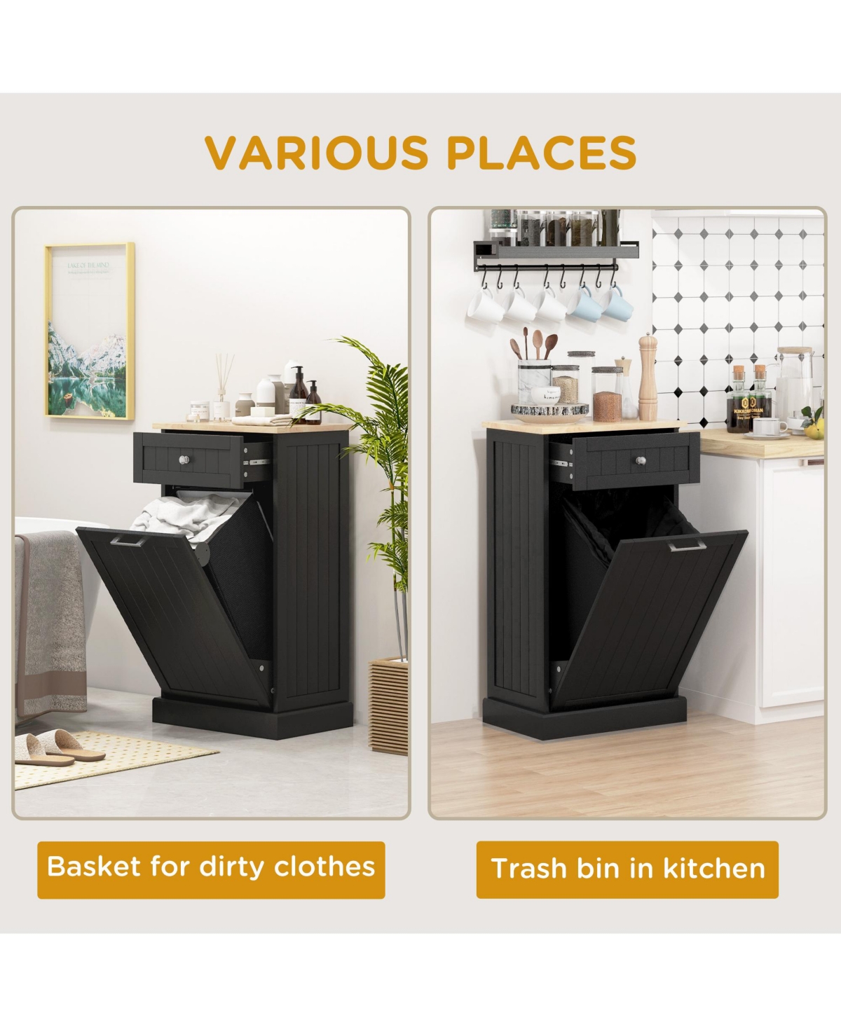 Homcom Hidden Container Waste Bin Hands Free Kitchen Cabinet Tipping Opening