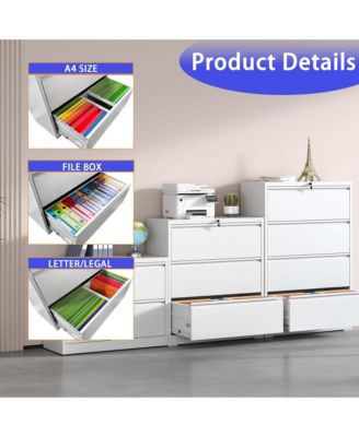 Lateral File Cabinet 2 Drawer, White Filing Cabinet with Lock, Locking Metal File Cabinet for Legal/Letter/A4/F4 Size
