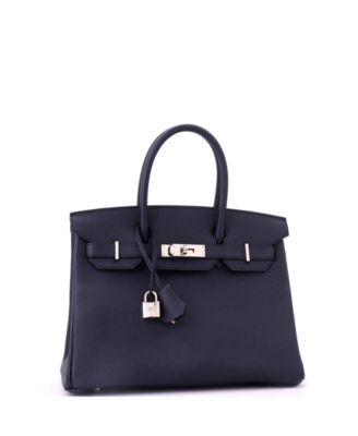 Pre-Owned HERMES Birkin 30 Handbag Blue Epsom with Palladium Hardware