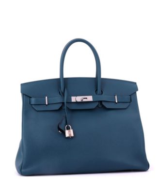 Pre-Owned HERMES Birkin 35 Handbag Blue Epsom with Palladium Hardware