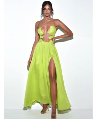 Women's Quinby Lemon Chiffon Pleated Lace Up Maxi Dress