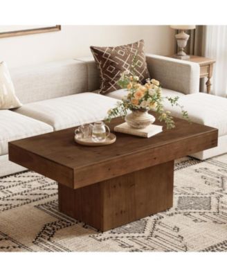 47.24" Solid Wood Coffee Table for Living Room, Mid Century Modern Rectangle Center Cocktail Table, Walnut Brown