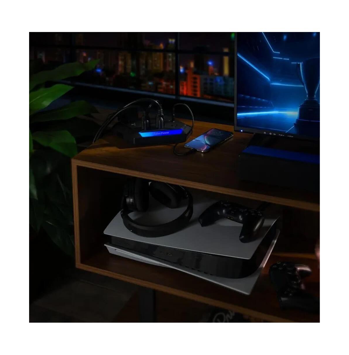 6-Outlet Rgb Surge Strip with Usb-c and Usb Ports for Home Electronics Power Protection