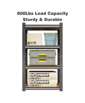 4 Layer Storage Rack Adjustable Height Wooden Shelf Heavy Duty 200lb per Layer 800lb Total Black