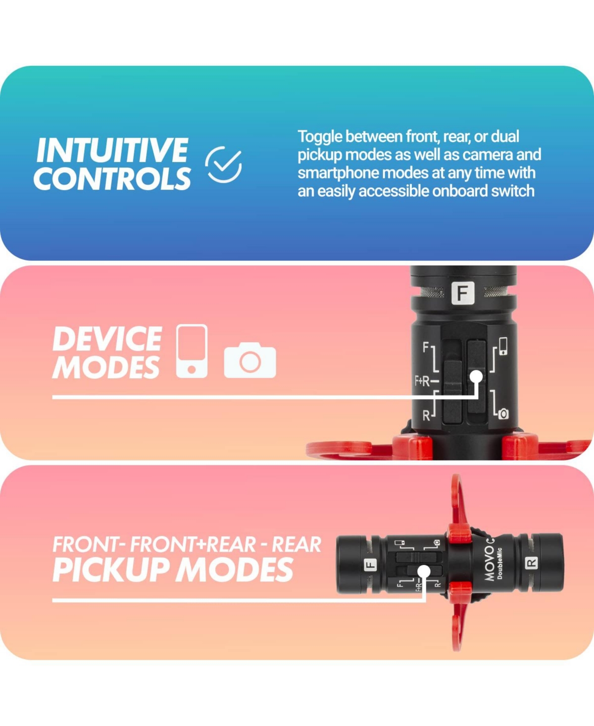 Movo DoubleMic V2 Two-Sided Shotgun Mic for Camera Vlogging