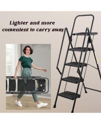 4 Step Folding Ladder with Non Slip Wide Pedals Soft Handle 330 lb Capacity Steel Ladder for Home Office