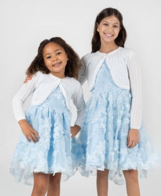 Girls' 7-16 Crochet Knit Long-Sleeve Cardigan