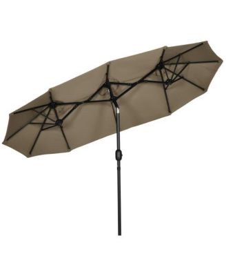 Outsunny Double sided Patio Umbrella 9.5ft Large Outdoor Market Umbrella with Push Button Tilt and Crank Gray