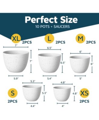 10-pack white & gray plant pots with drainage holes & saucers, stackable, durable, weatherproof for indoor/outdoor use
