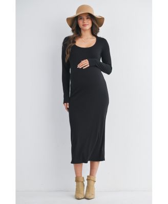 Maternity Long Sleeve Scoop Neck Midi Dress
