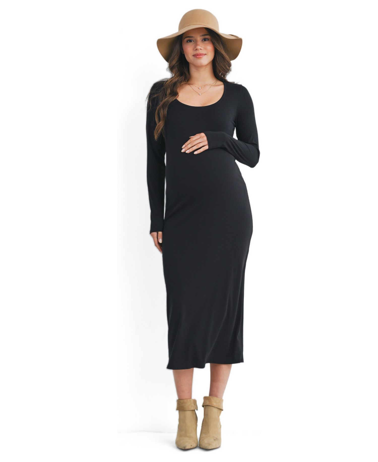 Women's Long Sleeve Scoop Neck Midi Dress