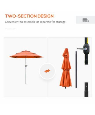 9FT 3 Tiers Patio Umbrella Outdoor Market Umbrella with Crank Push Button Tilt for Deck Backyard Orange