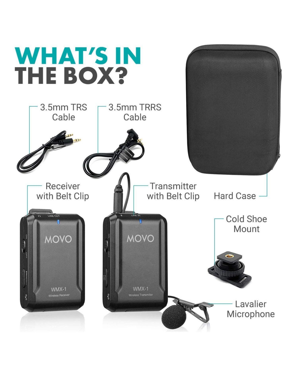 Movo Wmx-1 2.4GHz Wireless Lavalier Microphone System Compatible with Cameras and Smartphones