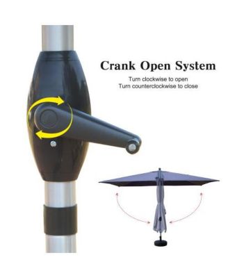 Rectangle Patio Umbrella with Crank Lift Navy Blue Outdoor Market Umbrella 8 Ribs Vent Top