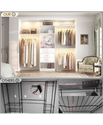 96'' Closet Organizer System with 4 Drawers & Mirror, Heavy Duty Closet System with 3 Shelving Towers & Hanging Rods